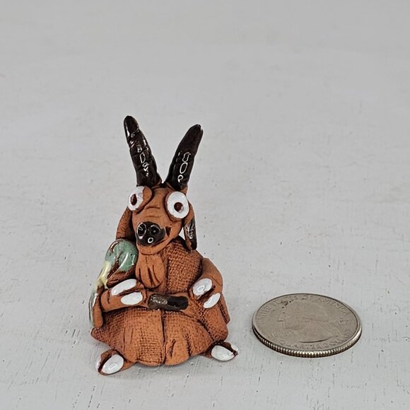 Whimsical Handmade Goat Figurine With Flower Miniature - Picture 6 of 8